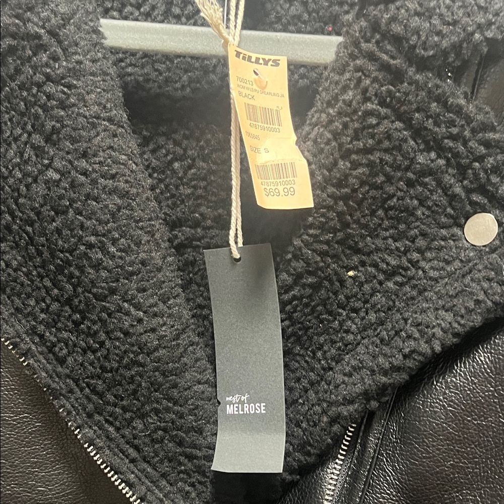 Black Faux Shearling Moto Biker Jacket Cropped Sherpa Lined - Picture 2 of 9